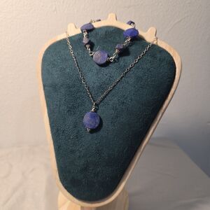 Vintage Natural Lapis and Sterling Silver Necklace And Bracelet